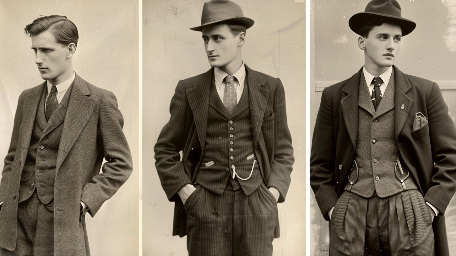 Wide lapel suit from the 1930s showcasing the iconic menswear style.