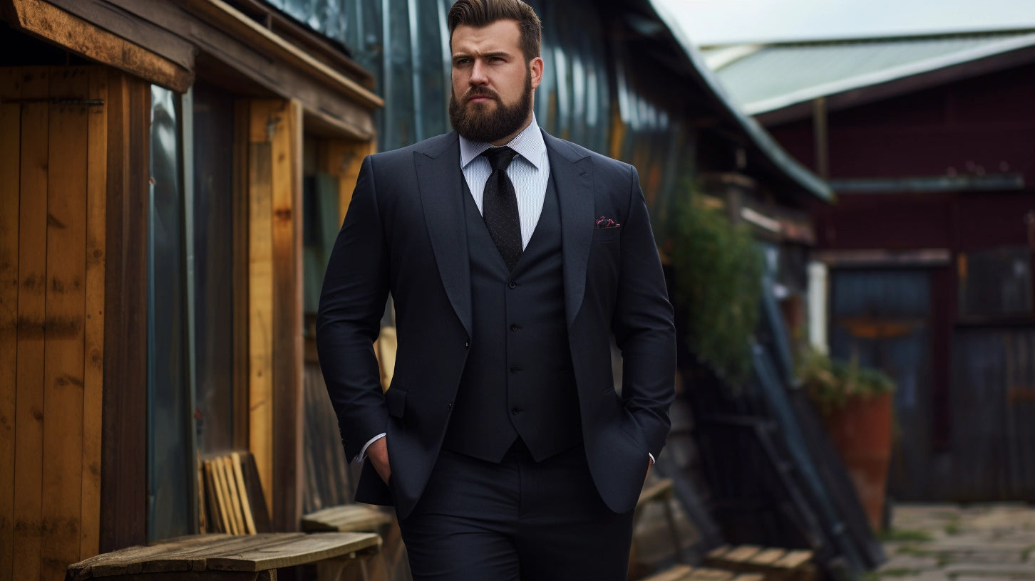 Heavier fabric tailored suit showcasing structured elegance