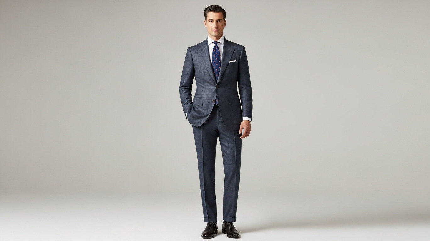 Bespoke suit details showing custom tailoring features, made-to-measure suit construction, suit lapel types, and bespoke tailoring terminology with precise fitting and hand-crafted elements