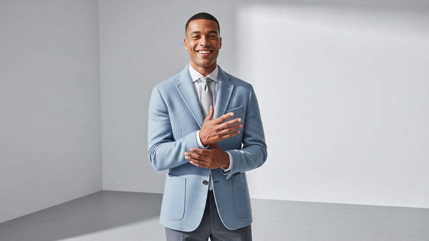 Blue jacket styling guide for a mohair wool shade that goes with more than you expect