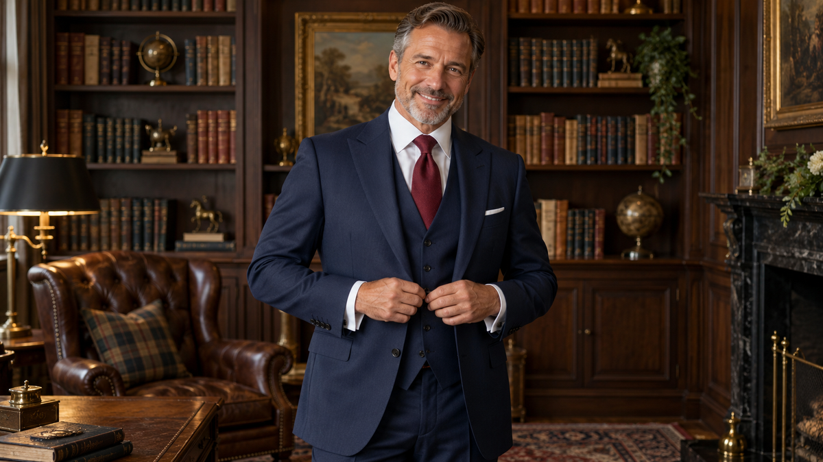Blue three-piece suit style and how to wear it with quiet authority