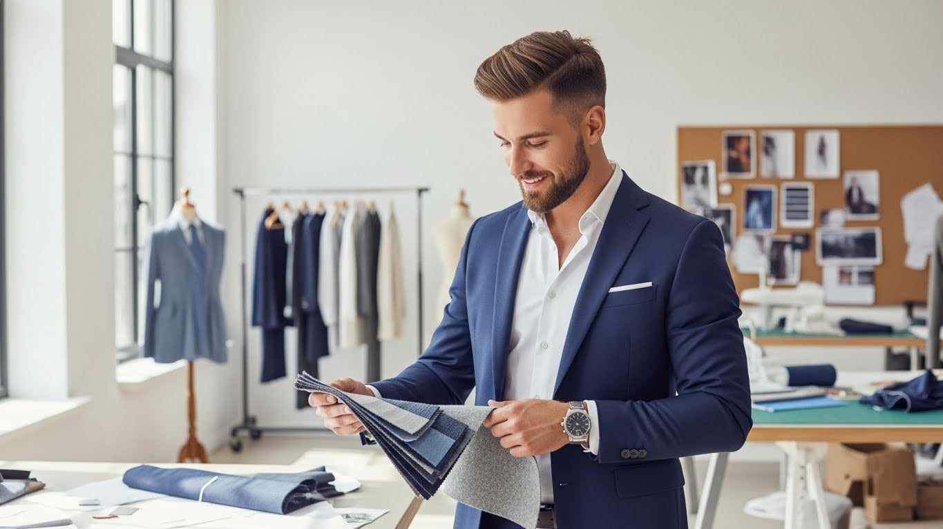 Choosing suit fabrics wool swatches