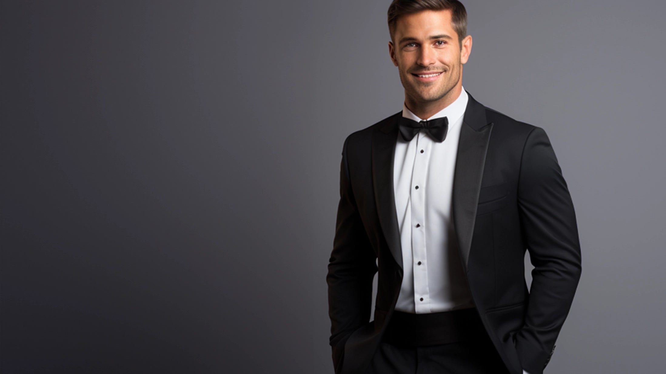 Elegant peak lapel tuxedo, showcasing classic style for formal events