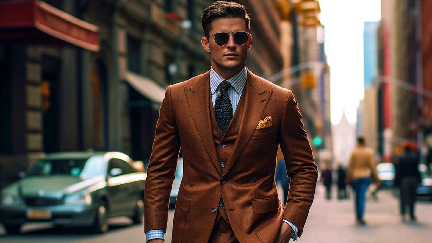 Men's fashion details, highlighting tailored suits, perfectly hemmed trousers, and polished accessories.