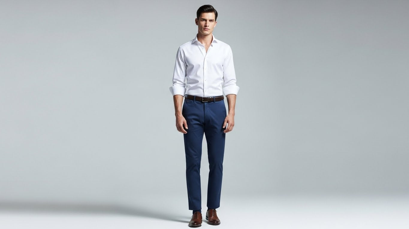 Navy chino outfits for men showing how to style navy chinos