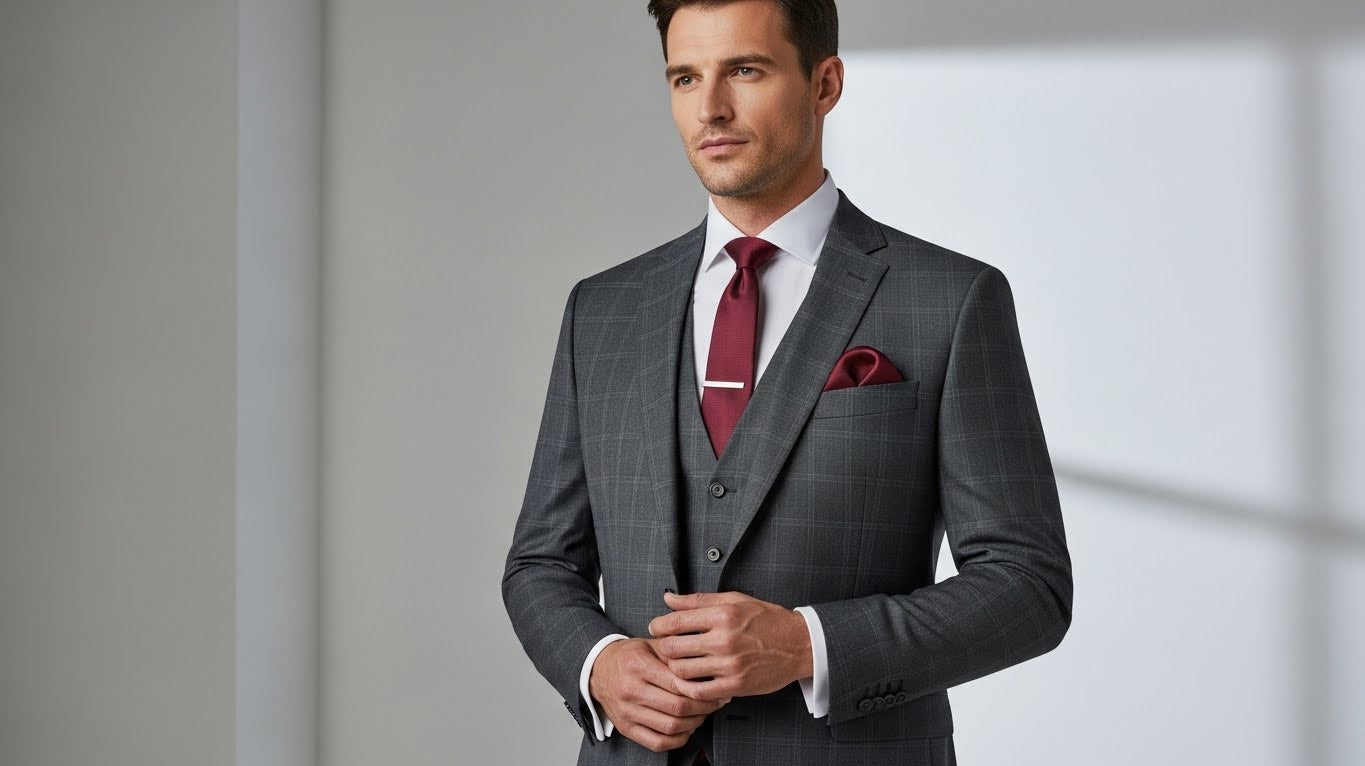 Three-piece suit showcasing tailored jacket waistcoat