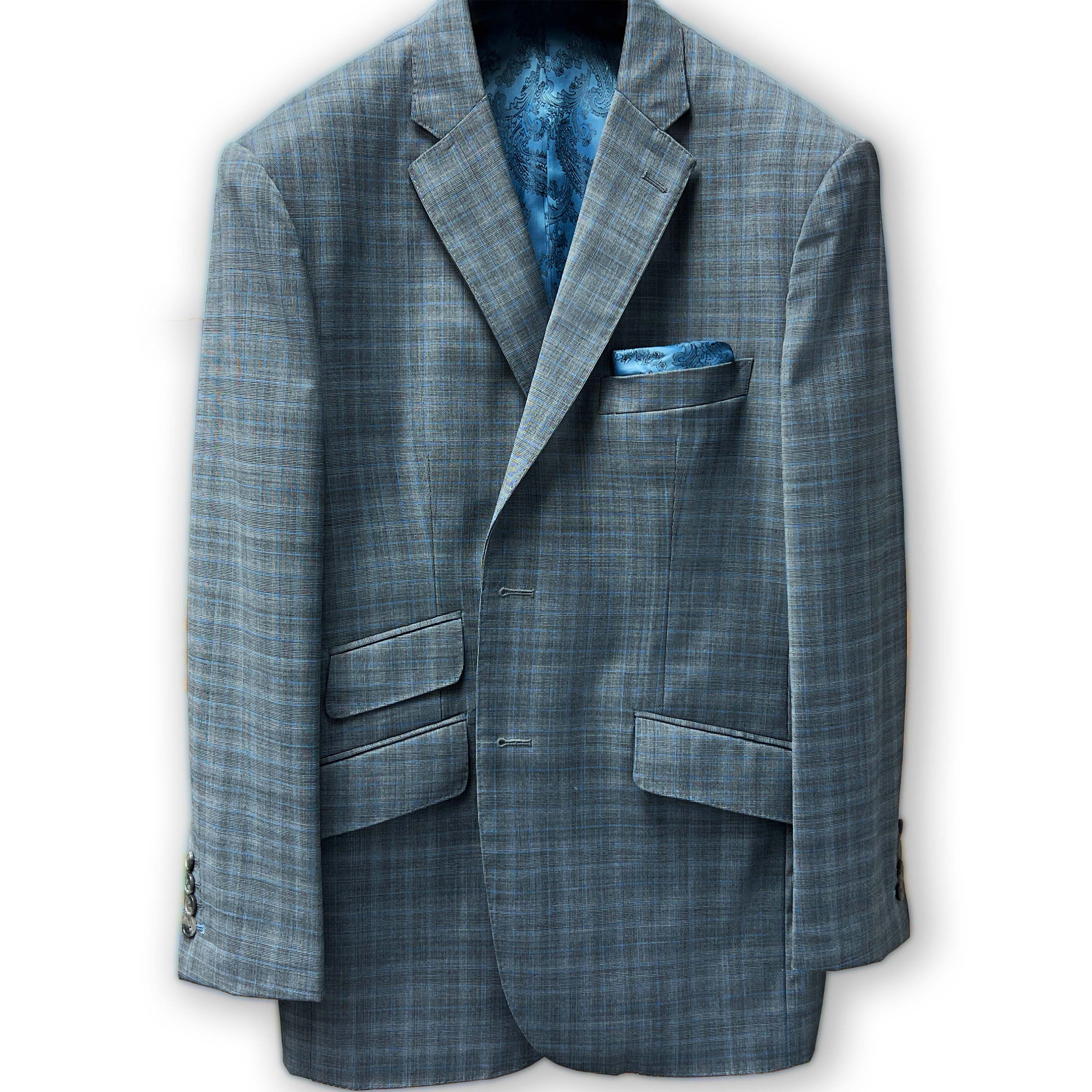 Men's plaid suit by Westwood Hart, front perspective.