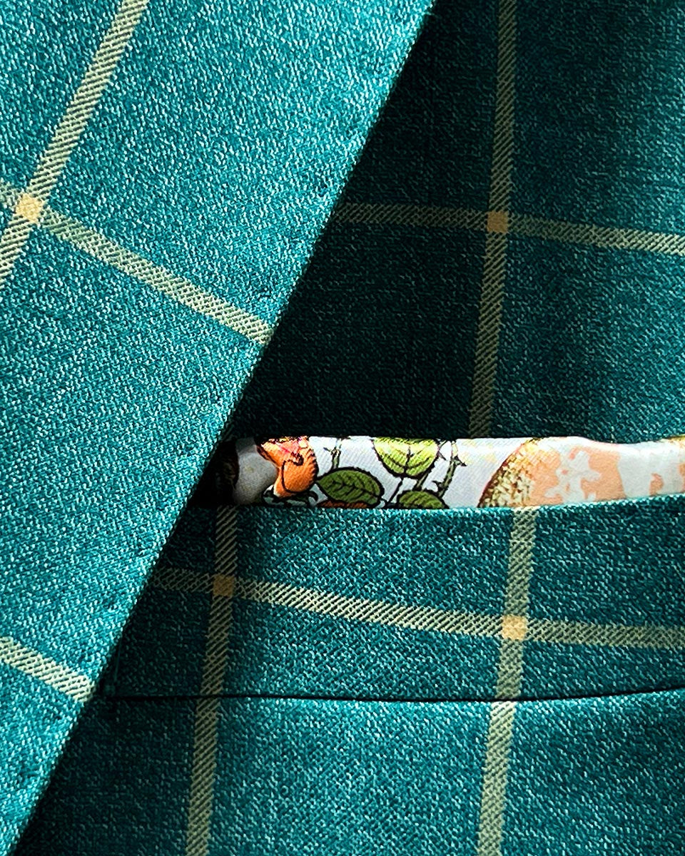 Fine fabric detail of 100% Italian wool Carribean Green Windowpane Sportcoat