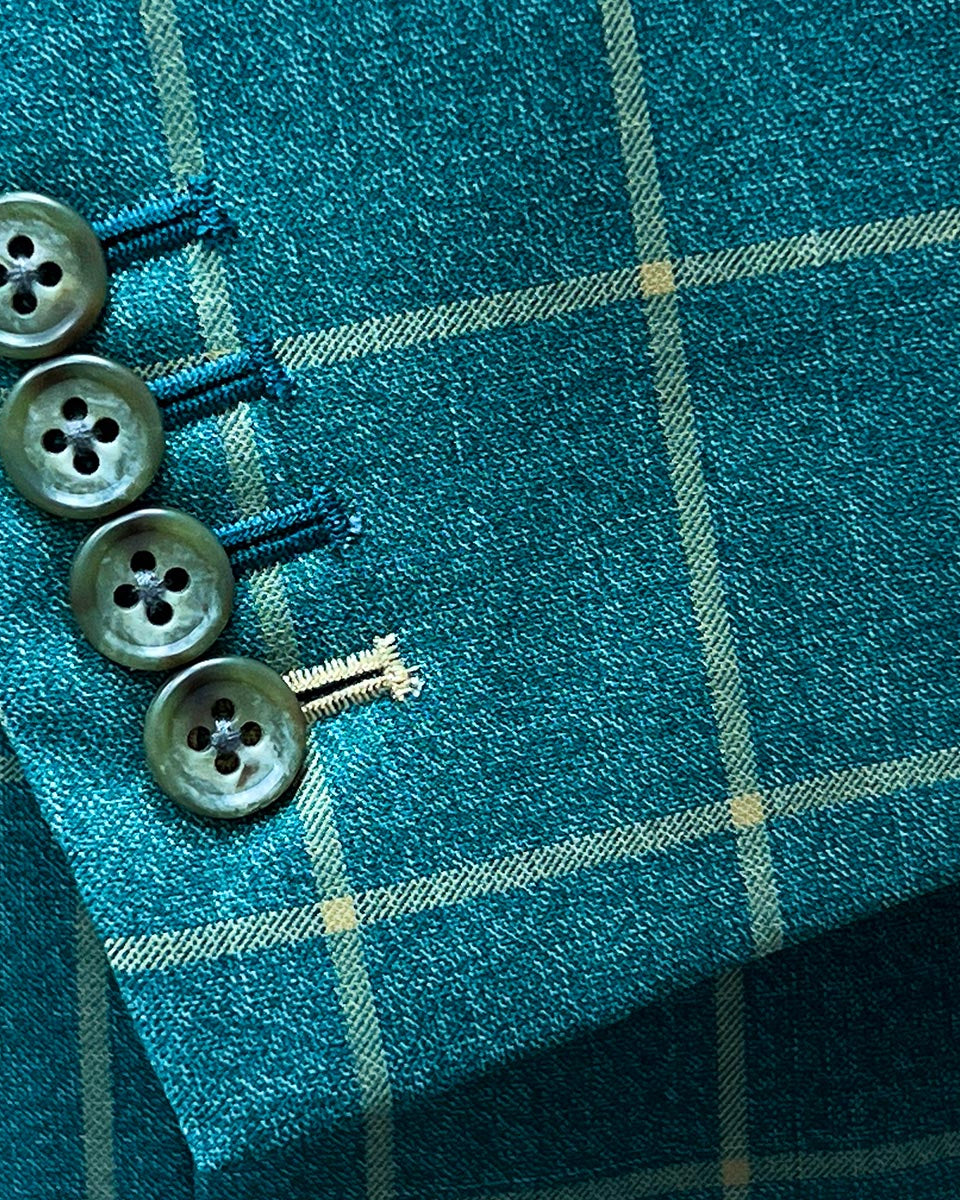 Bespoke suit design featuring Carribean Green Windowpane Sportcoat