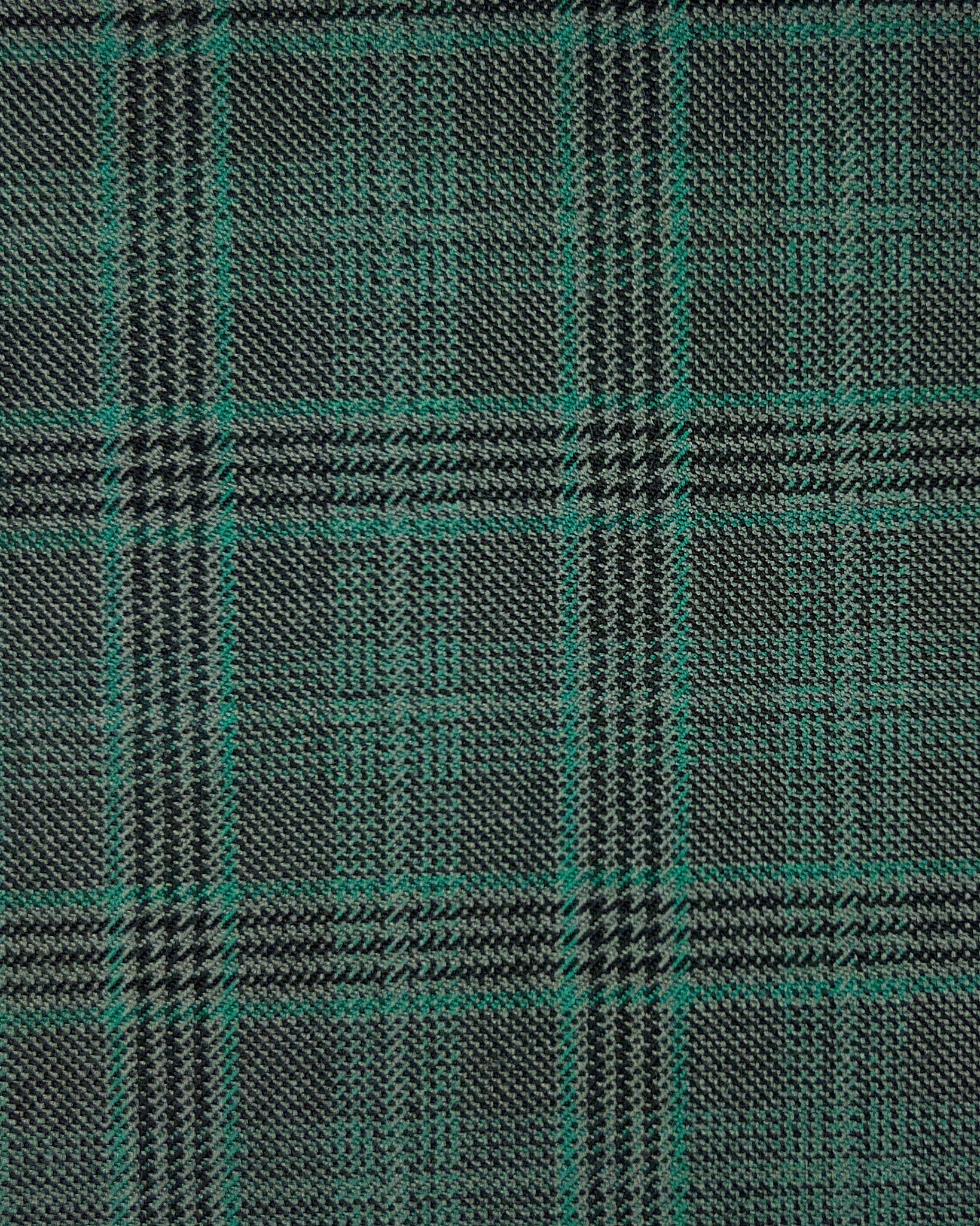 Westwood Hart Online Custom Hand Tailor Suits Sportcoats Trousers Waistcoats Overcoats Dark Hunter Green Plaid Black Windowpane