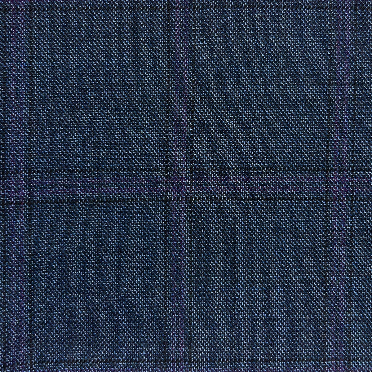 Westwood Hart custom tailored men's suit in Navy with Pastel Plum Windowpane Bamboo fabric.