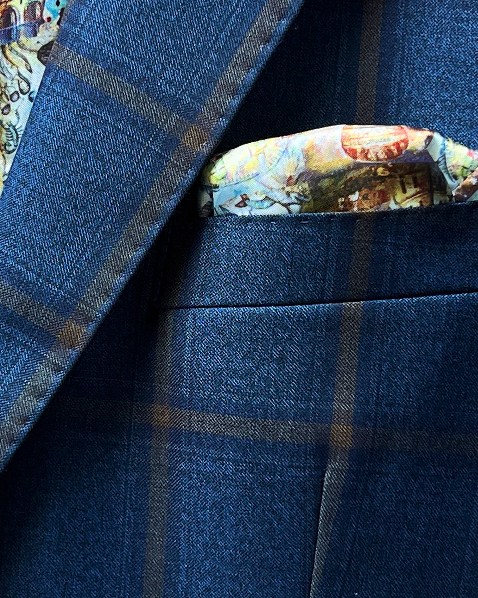 View of the built-in pocket square feature, adding a touch of elegance to the sportcoat.