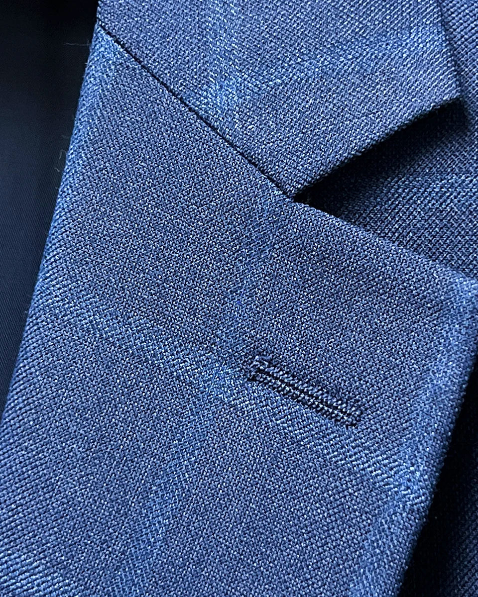 Classic notch lapel detail on the Indigo Blue Windowpane sport coat showing perfect proportions and clean lines
