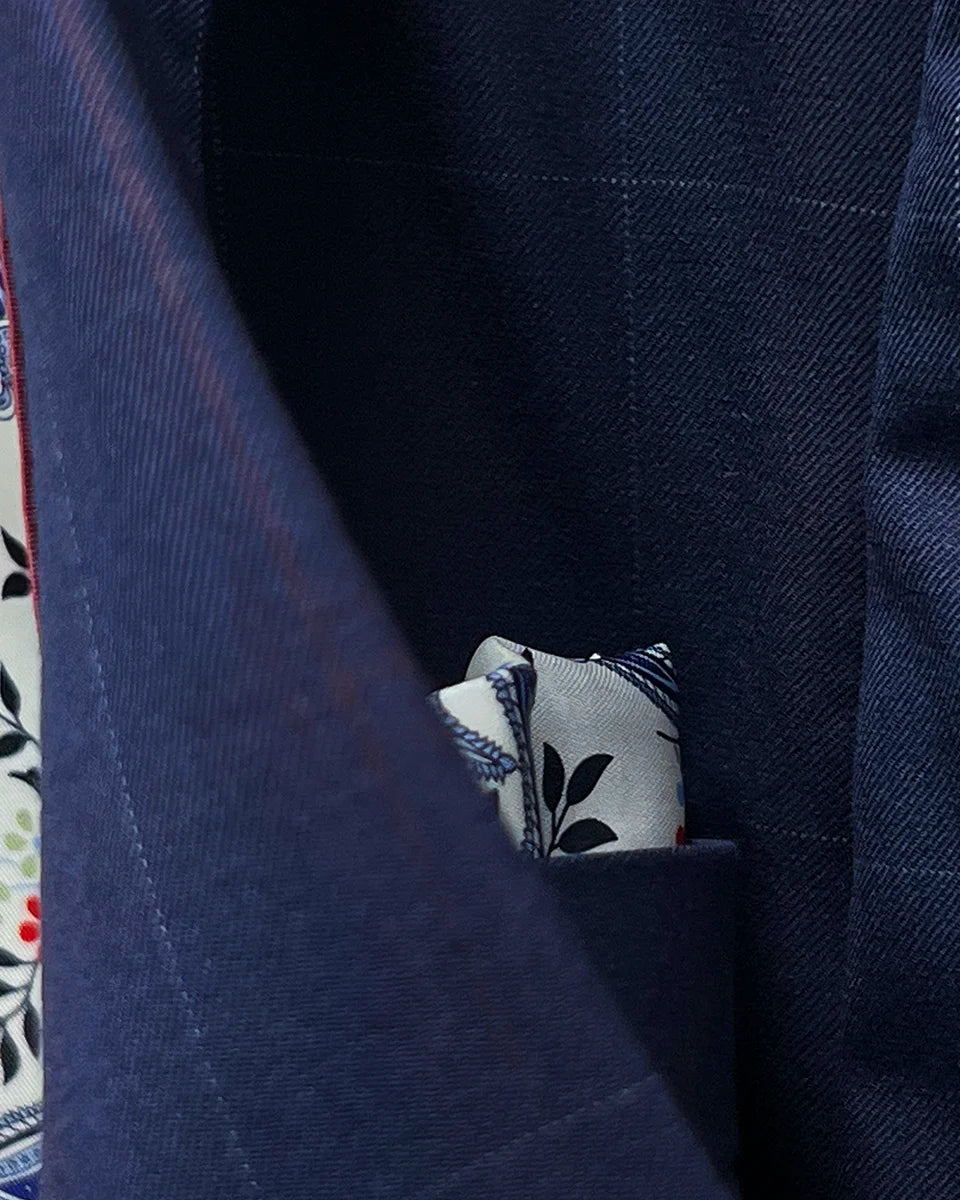 Detail of premium Bemberg lining construction showing the breathable properties and attachment to the outer fabric