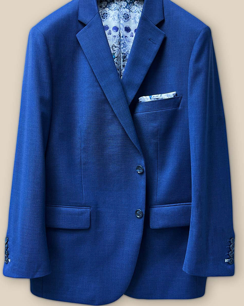 blue birdseye closed front button view