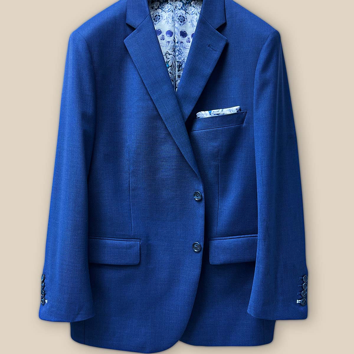 blue birdseye closed front button view