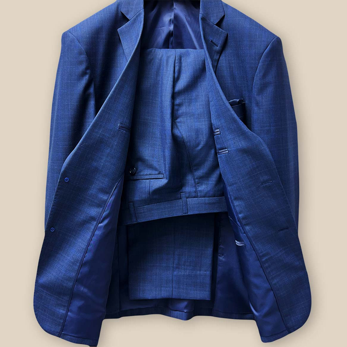 Jacket & pant ensemble, navy.