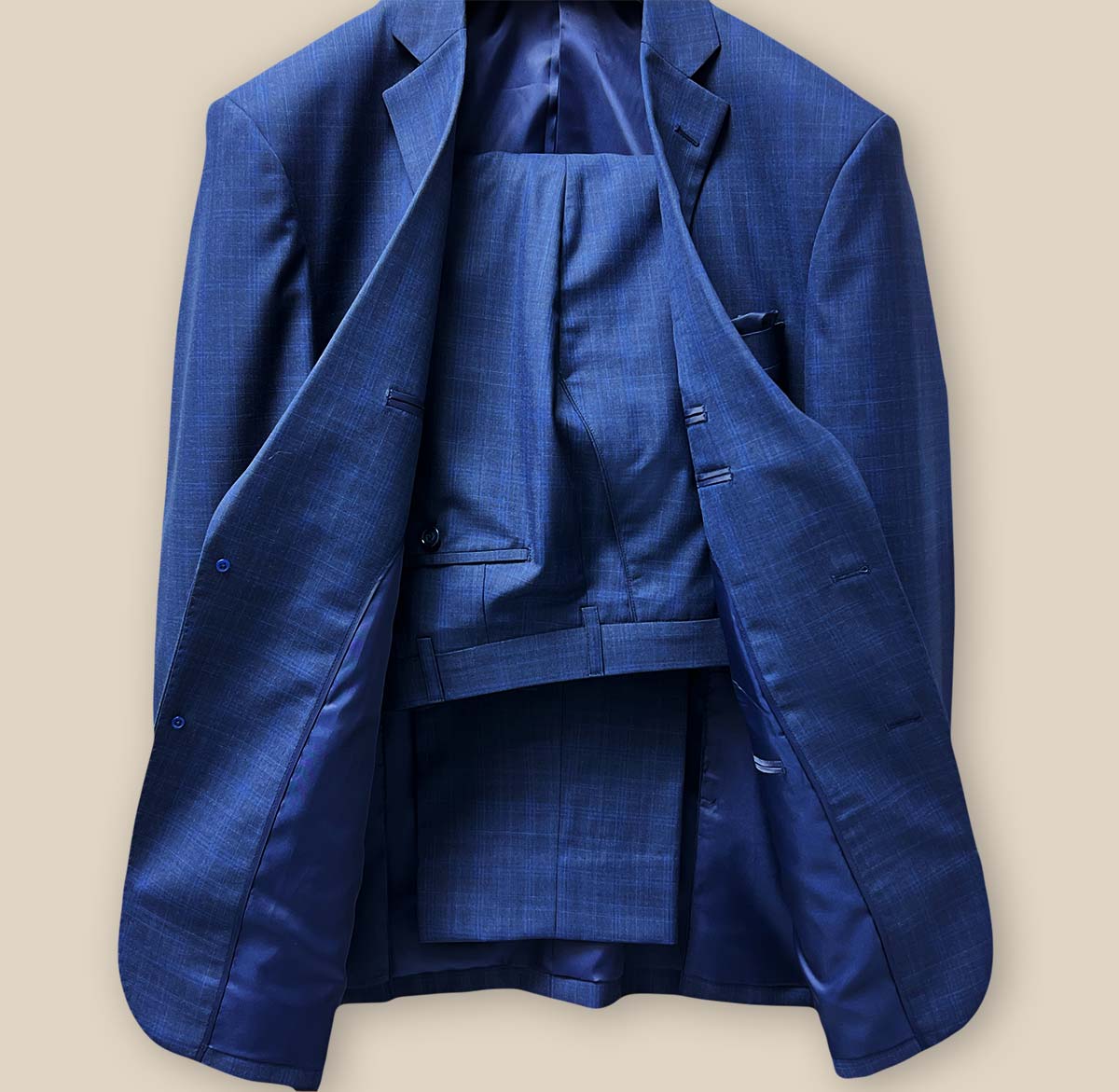 Jacket & pant ensemble, navy.