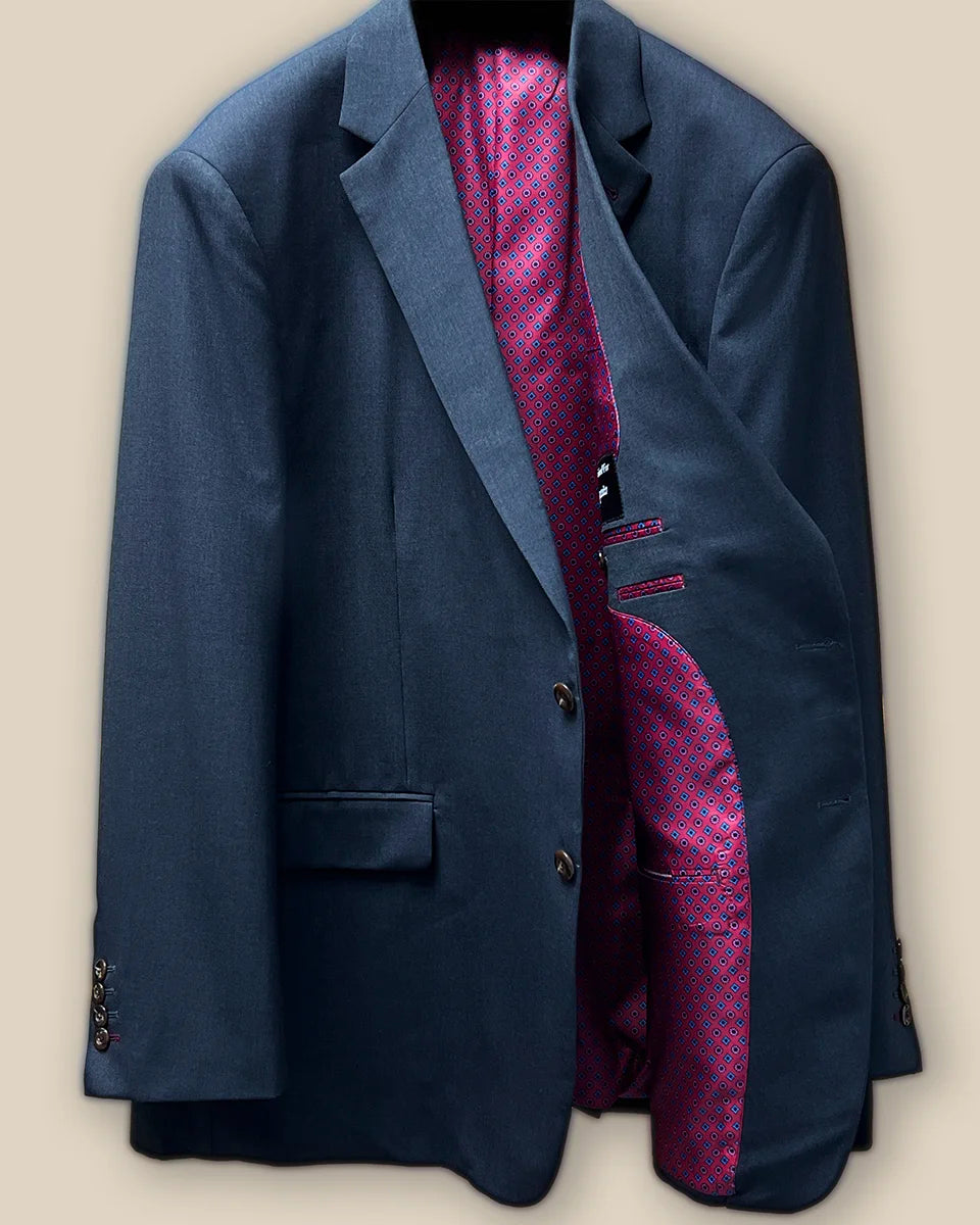 Inside view of a charcoal grey men's suit