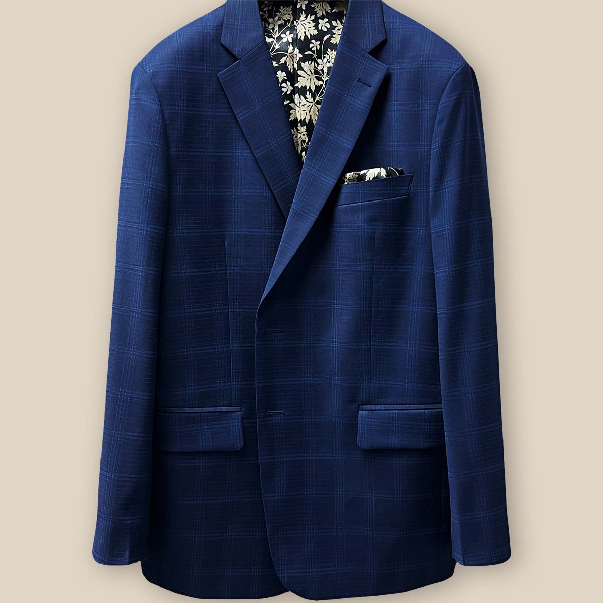Double Breasted Suit - Wool Plaid Windowpane Suit - Statement Designer Suit Navy - 100% Percent Wool Fabric Suit - Worsted Wool Business Suit main image 0