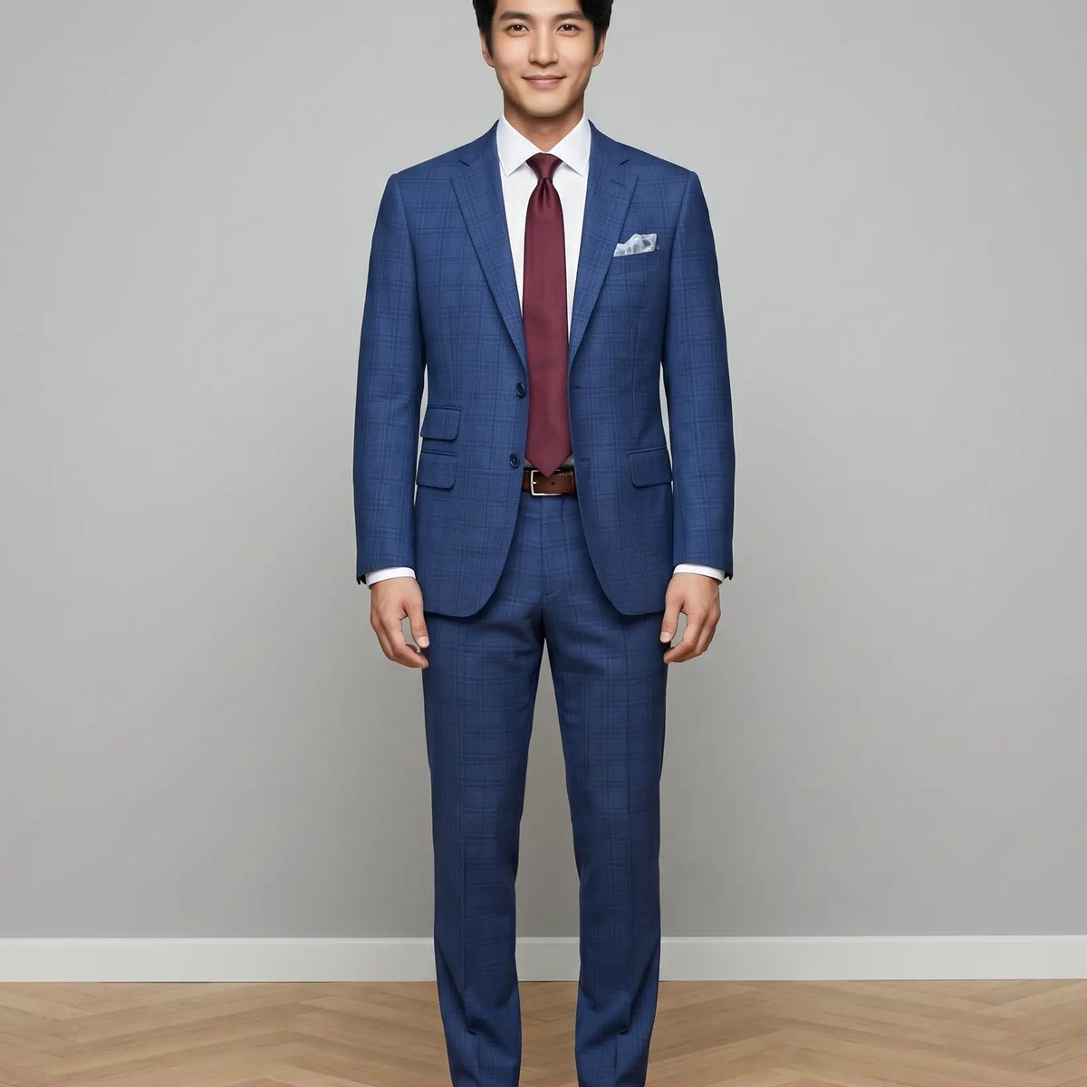 Loro Piana Blue Windowpane Check Wool Men's Suit