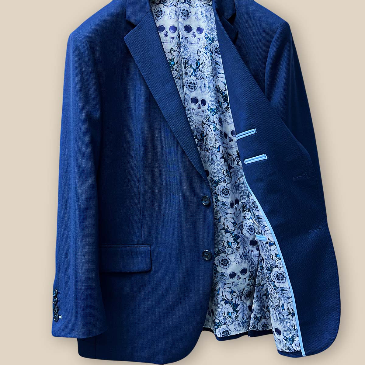 navy suit blue front inside left view