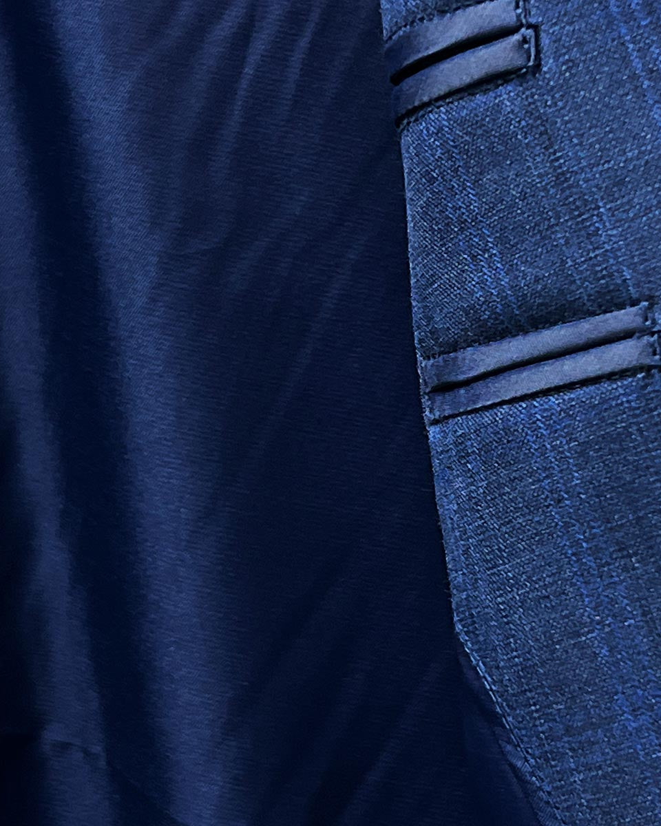 Navy suit inside lining detail.