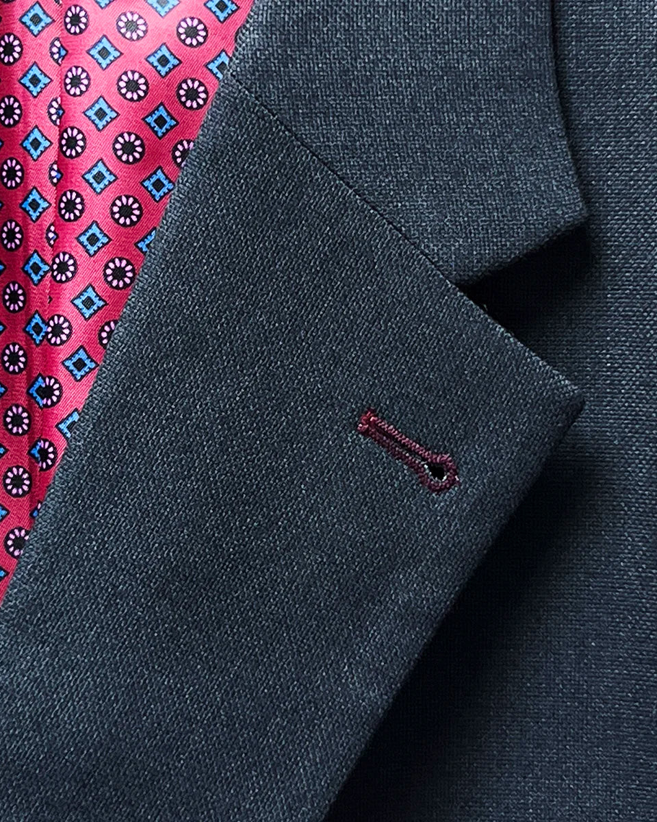 Notch lapel on a charcoal grey men's suit