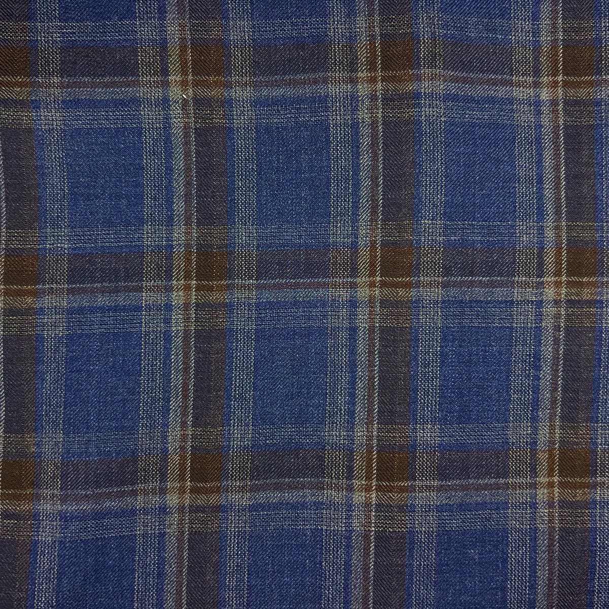 Westwood Hart's men's suit in dark blue with brown plaid, crafted from 100% Australian Merino wool.