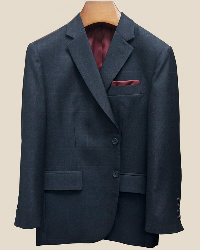 Dark gray suit jacket on a beige background