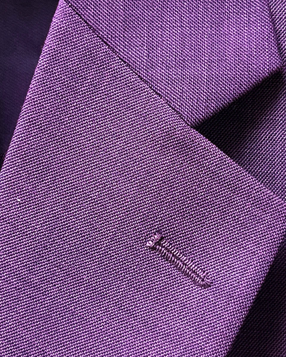 Classic notch lapel design on dark orchid purple sport coat showing traditional tailoring and sophisticated lapel construction