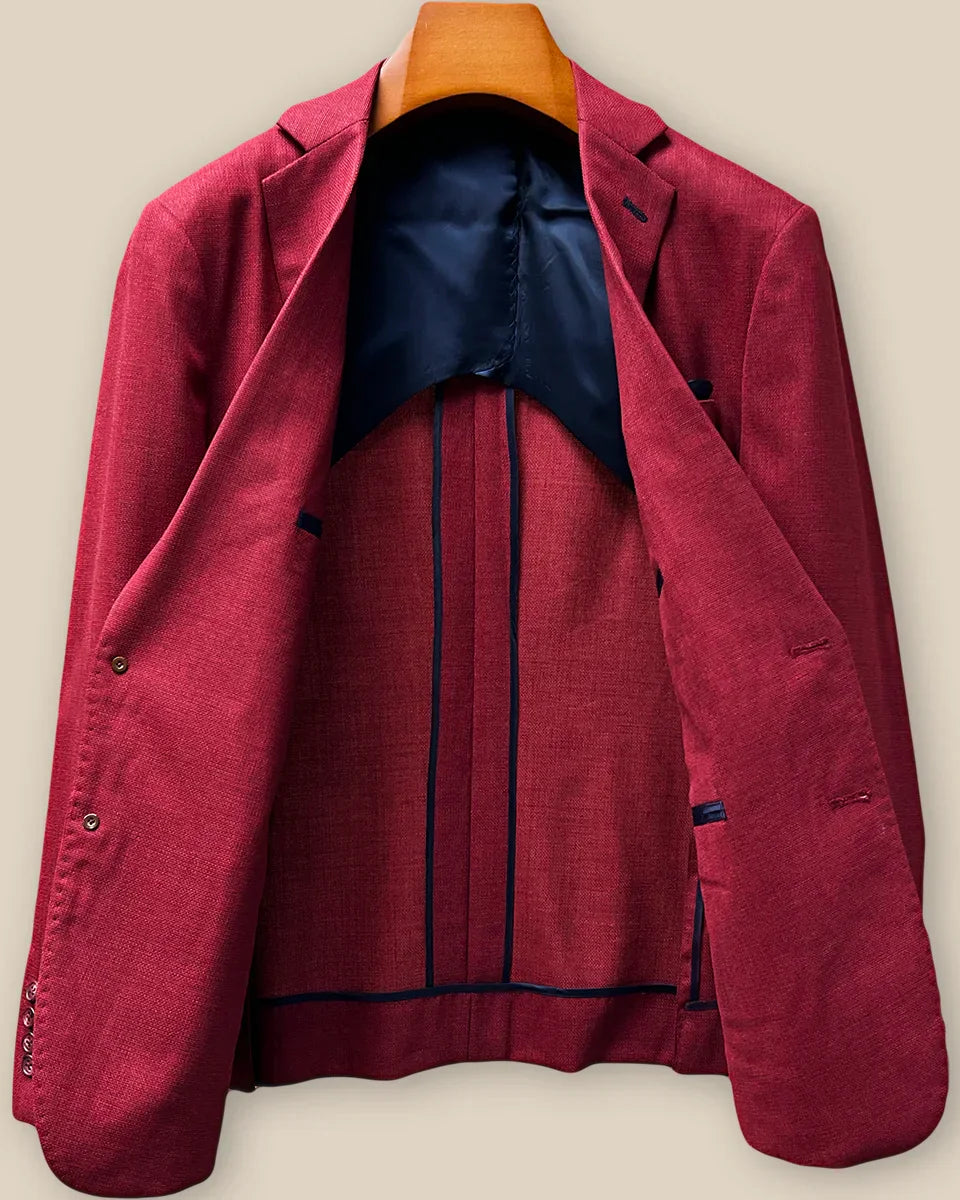 Full interior view of custom sport coat jacket showcasing luxurious navy blue lining with Westwood Hart branding