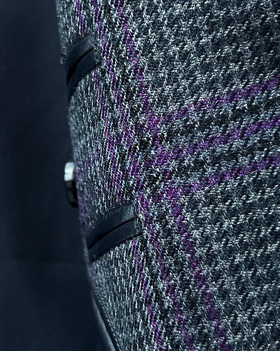 Close-up of dark grey Bemberg silk lining in custom Westwood Hart sport coat