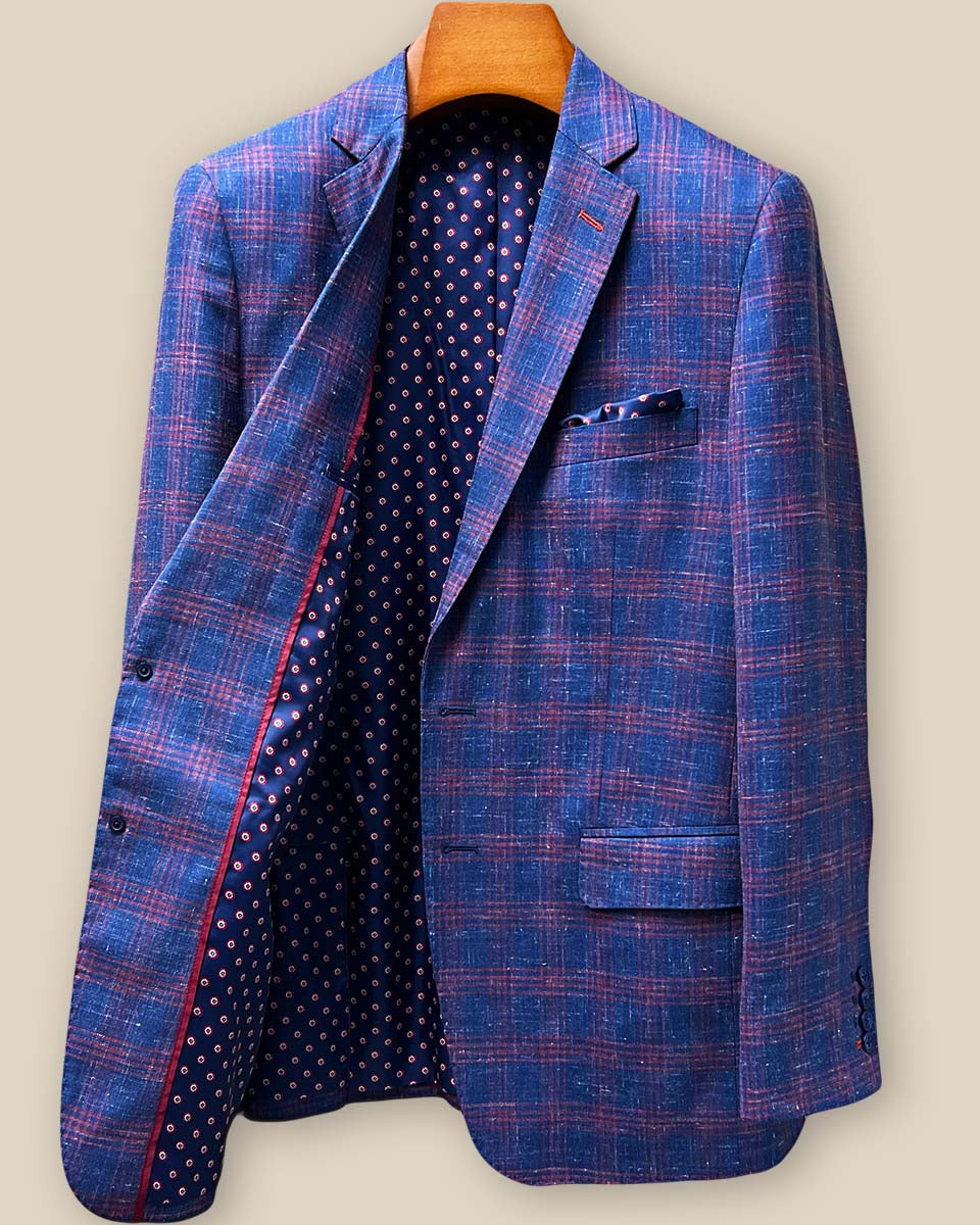 Interior right side view highlighting internal pocket construction, lining quality, and craftsmanship details of the custom tailored sport coat