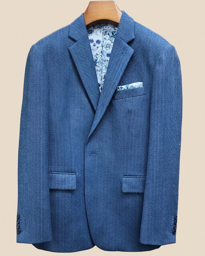 Blue blazer on a beige background