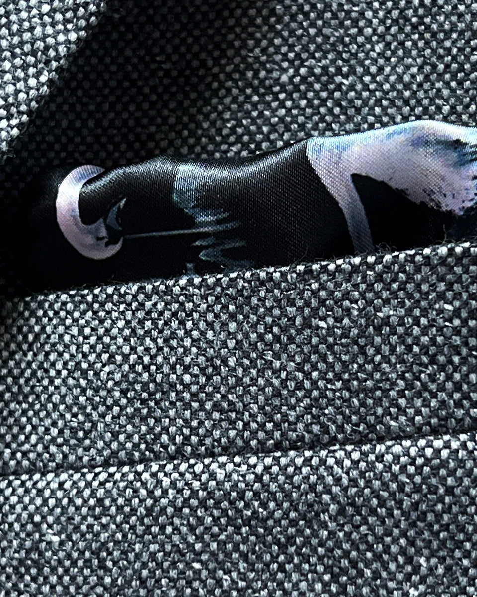 Detail of breast pocket with optional matching tweed pocket square insert