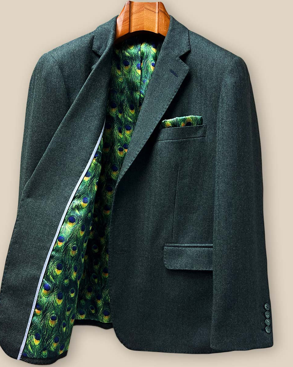 Interior right panel detail showing clean finishing and additional interior pockets with peacock feather lining