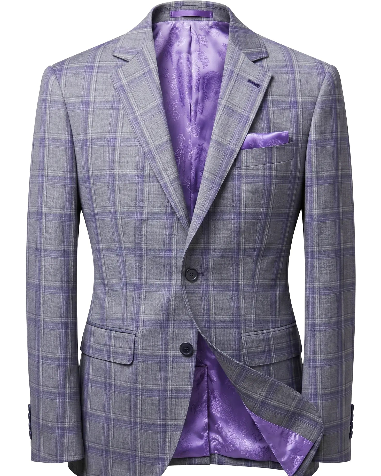 Ghost mannequin view of Steel Grey Windowpane men's sport coat showing the full jacket silhouette, straight flap pockets, and notch lapels.