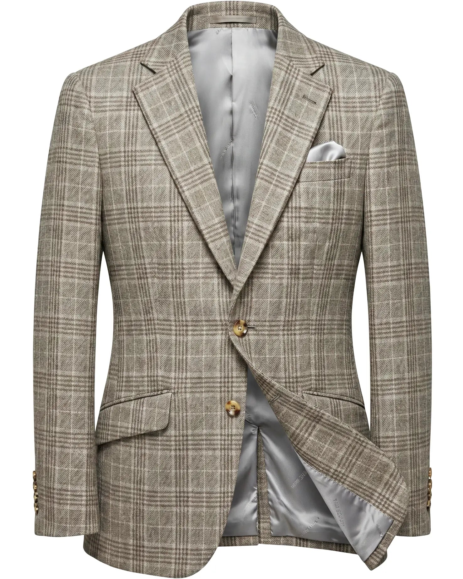 Ghost mannequin image of Warm Taupe Textured Check men's sport coat showing the full jacket construction