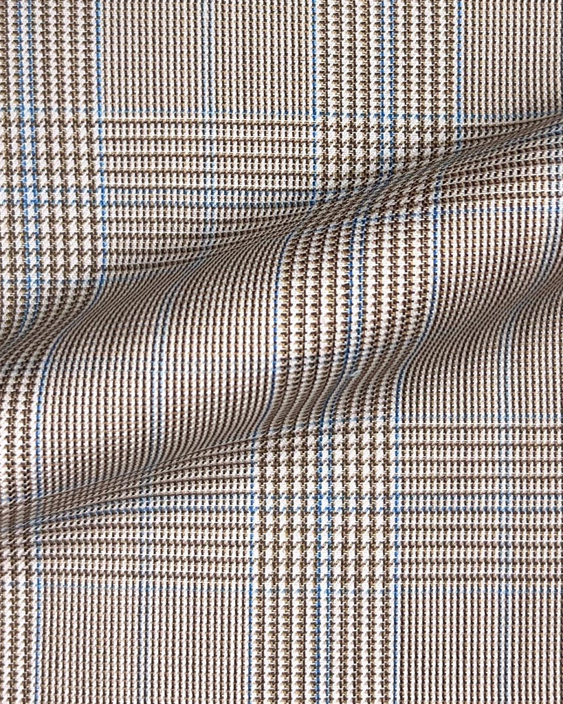 Westwood Hart Online Custom Hand Tailor Suits Sportcoats Trousers Waistcoats Overcoats Brown With Blue Prince Of Wales Glen Plaid