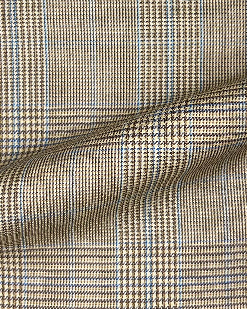Westwood Hart Online Custom Hand Tailor Suits Sportcoats Trousers Waistcoats Overcoats Tan With Blue Prince Of Wales Glen Plaid