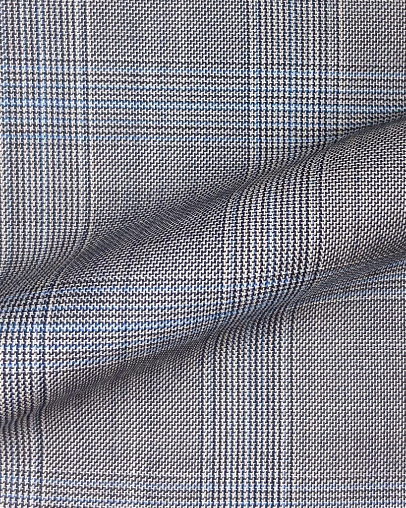 Westwood Hart Online Custom Hand Tailor Suits Sportcoats Trousers Waistcoats Overcoats Grey With Blue Windowpane