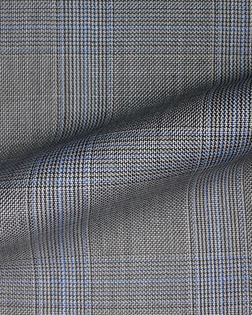 Westwood Hart Online Custom Hand Tailor Suits Sportcoats Trousers Waistcoats Overcoats Shadow Grey With Blue Windowpane