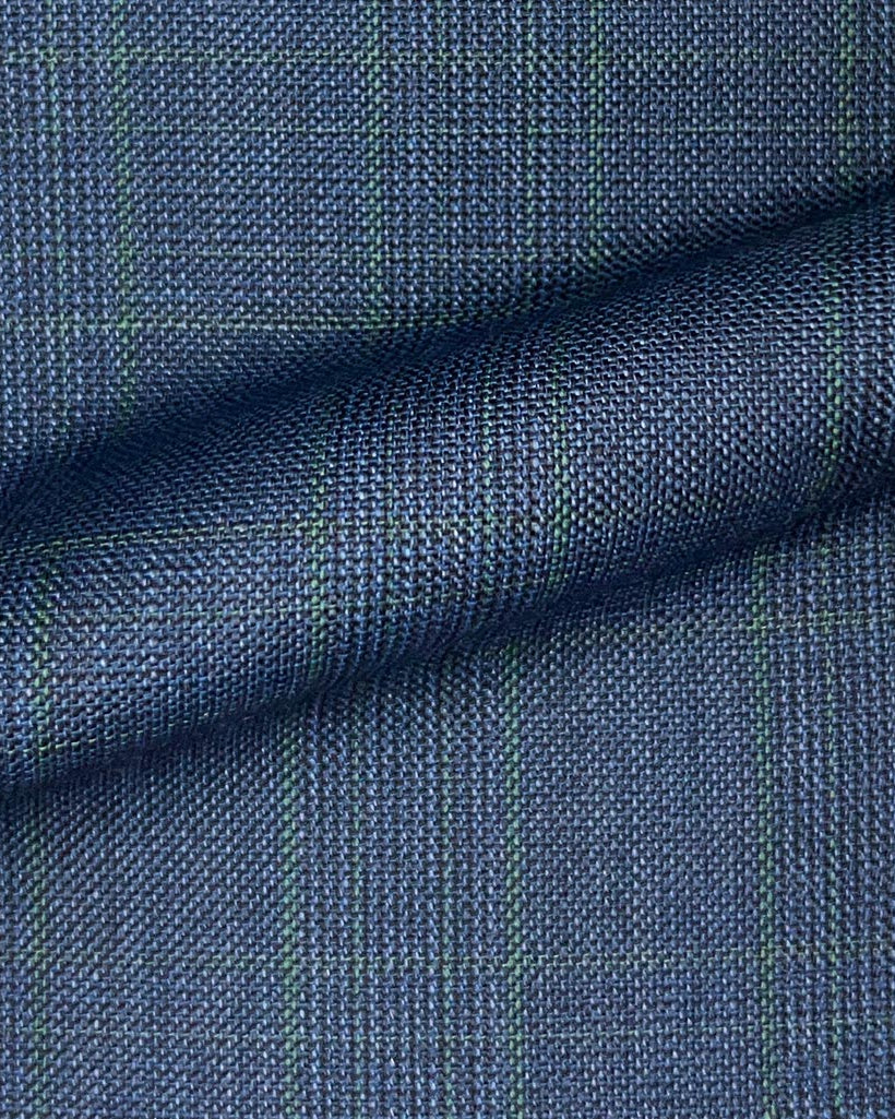 Westwood Hart Online Custom Hand Tailor Suits Sportcoats Trousers Waistcoats Overcoats Aegean Blue With Pale Green Windowpane