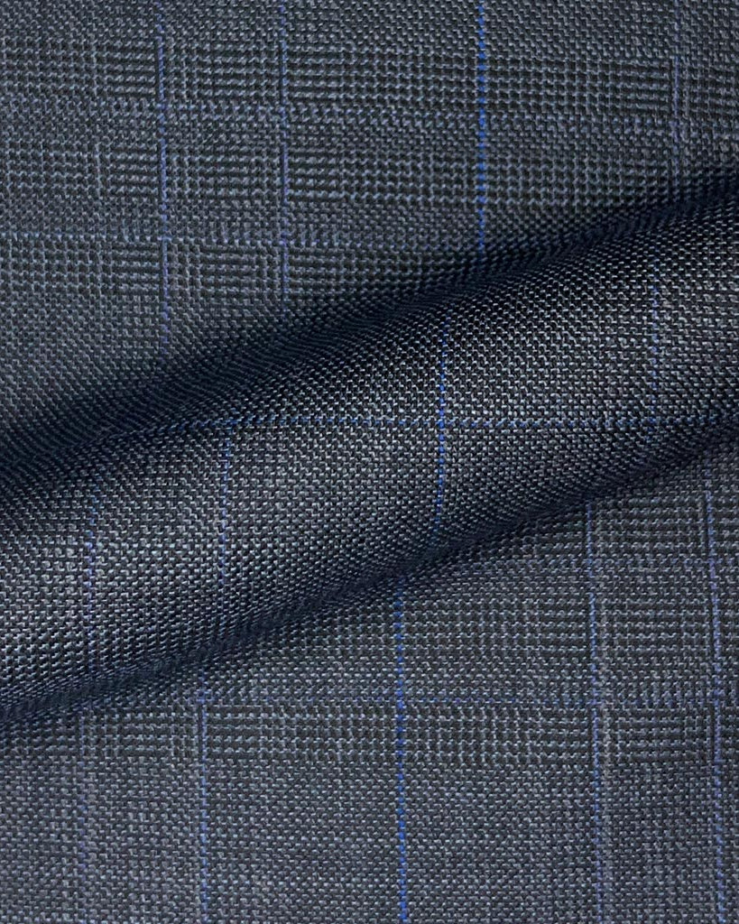 Westwood Hart Online Custom Hand Tailor Suits Sportcoats Trousers Waistcoats Overcoats Dark Grey With Blue Windowpane