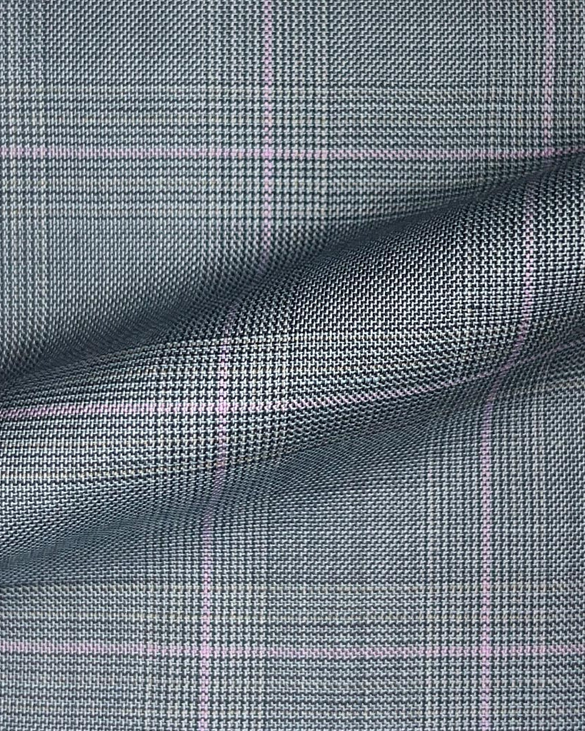 Westwood Hart Online Custom Hand Tailor Suits Sportcoats Trousers Waistcoats Overcoats Stone Grey With Pink Windowpane