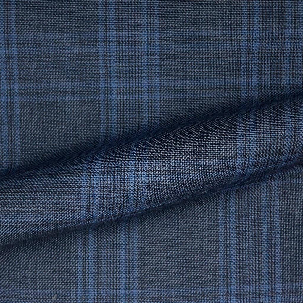 Westwood Hart Online Custom Hand Tailor Suits Sportcoats Trousers Waistcoats Overcoats Steel Blue Grid Check