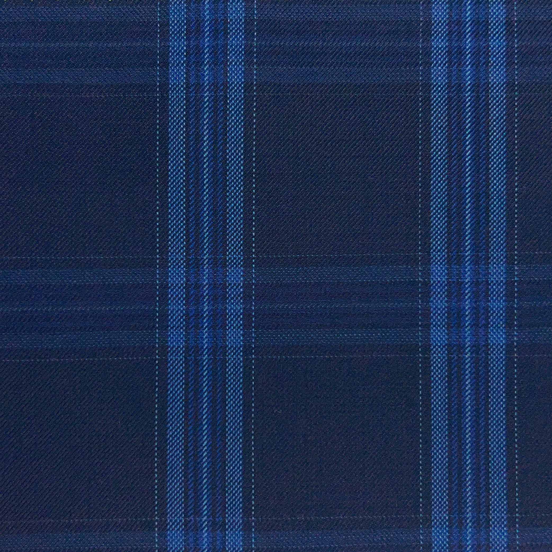 Westwood Hart Online Custom Hand Tailor Suits Sportcoats Trousers Waistcoats Overcoats Navy Azure Blue Plaid Windowpane Design