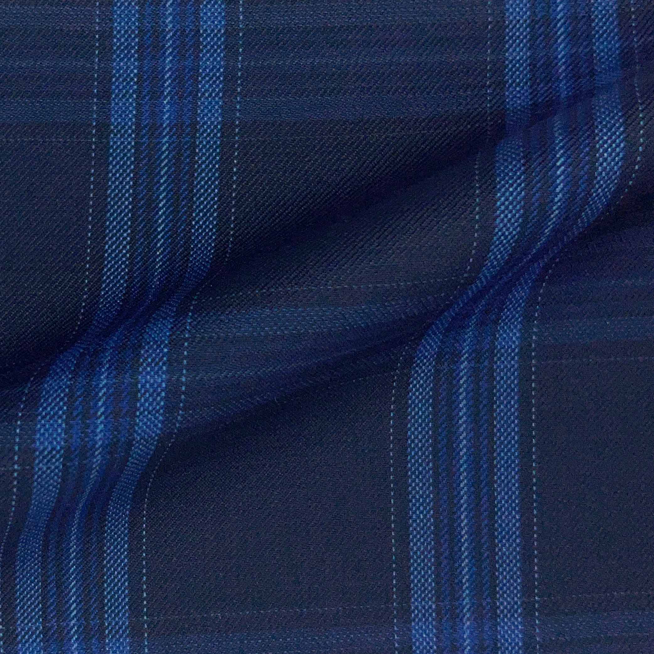 Westwood Hart Online Custom Hand Tailor Suits Sportcoats Trousers Waistcoats Overcoats Navy Azure Blue Plaid Windowpane Design