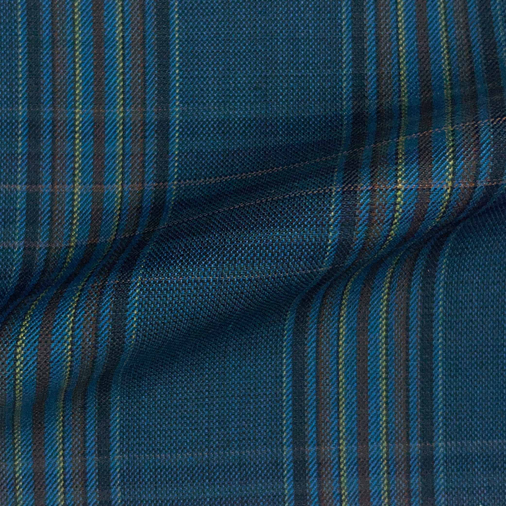 Westwood Hart Online Custom Hand Tailor Suits Sportcoats Trousers Waistcoats Overcoats Teal Maize Yellow Brown Plaid Windowpane Design